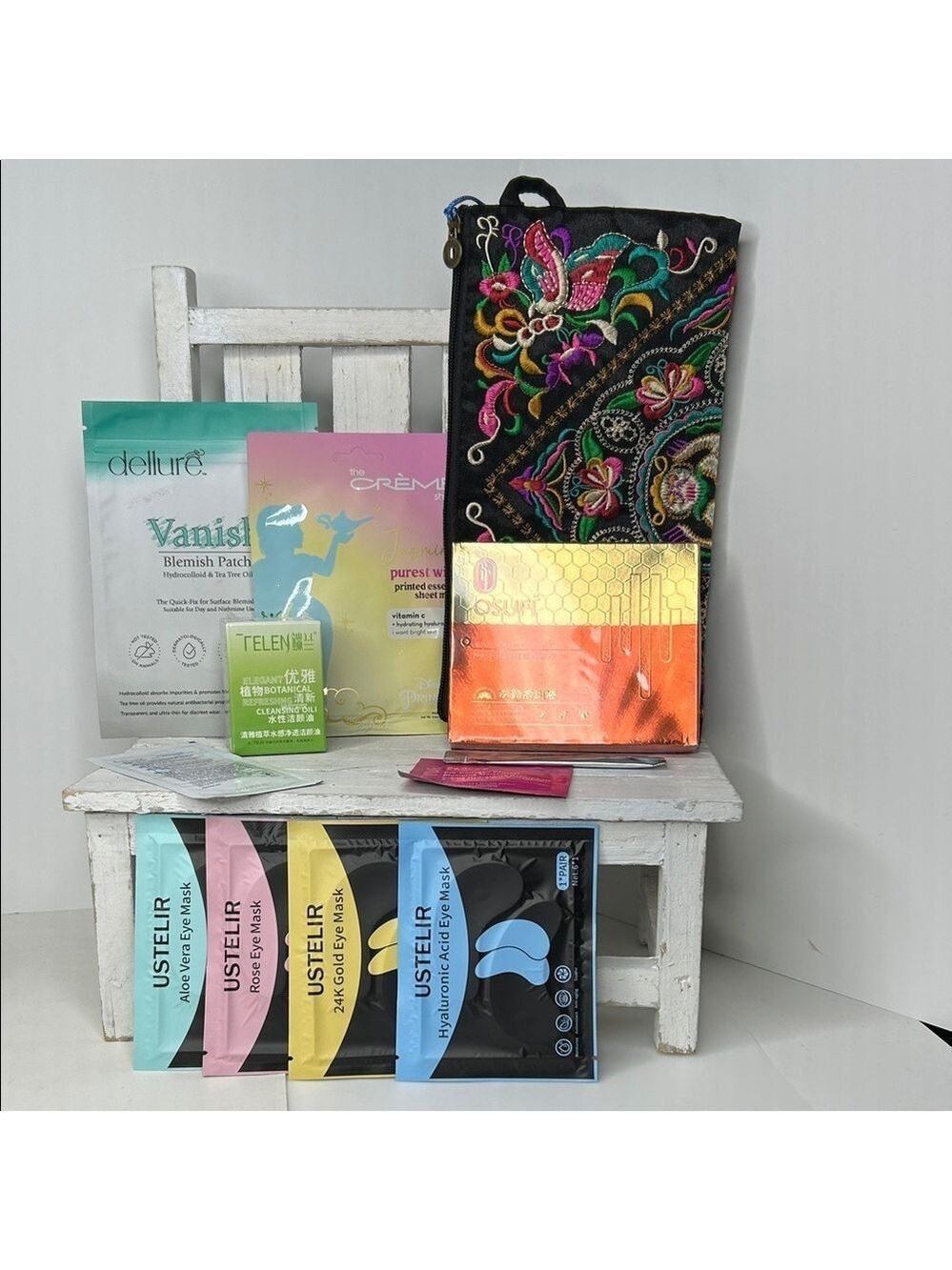 Skincare Bundle with Embroidered Wristlet